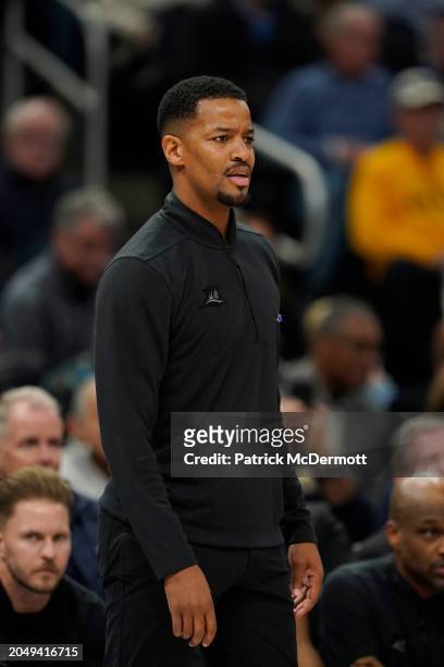 Head coach Kim English of the Providence Friars looks on during the first half against the Marquette Golden Eagles at Fiserv Forum on February 28,...