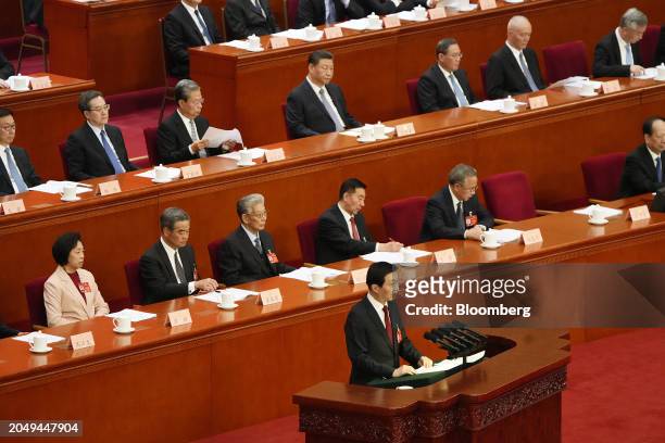 Wang Huning, chairman of the Chinese People's Political Consultative Conference , speaks during the Second Session of the 14th Chinese People's...