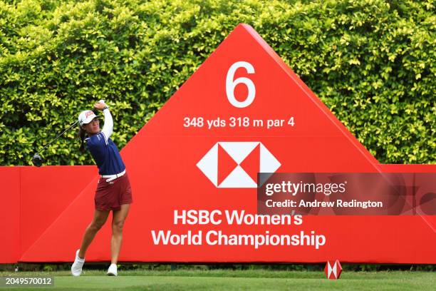 Celine Boutier of France tees off on the sixth hole during Day Two of the HSBC Women's World Championship at Sentosa Golf Club on March 01, 2024 in...