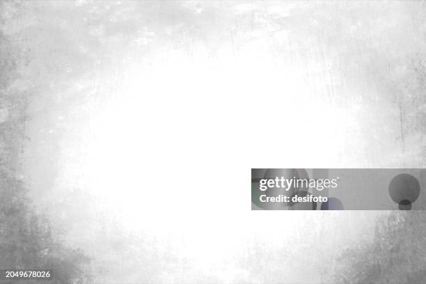 a faded light grey grayscale colour gradient horizontal vector artistic creative abstract background like scratched textured old wall surface with an abstract messy dirty rustic grunge textured and light effect vignette frame with copy space - vignette stock illustrations