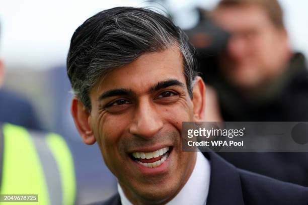British Prime Minister Rishi Sunak meets with business and construction representatives during a visit to Panattoni Park, an industrial park being...