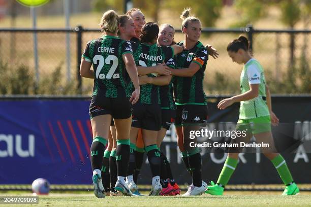 Hannah Keane of Western United celebrates a goal during the A-League Women round 18 match between Western United and Canberra United at City Vista...