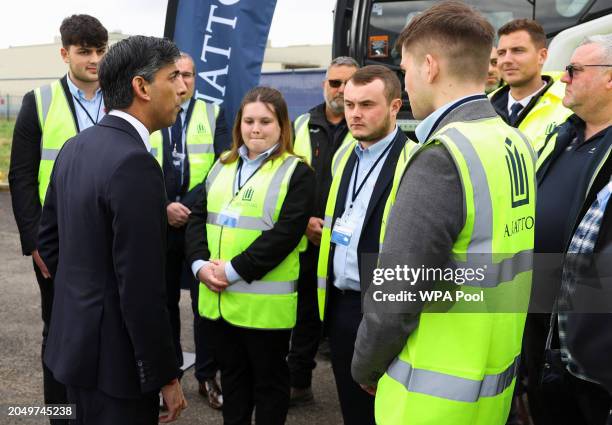 British Prime Minister Rishi Sunak meets with business and construction representatives during a visit to Panattoni Park, an industrial park being...