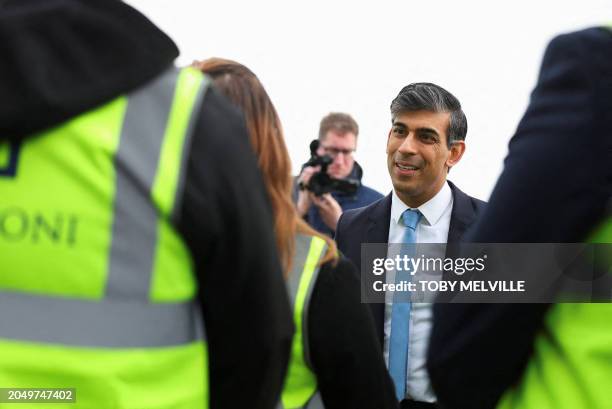 Britain's Prime Minister Rishi Sunak meets with business and construction representatives during a visit to Panattoni Park, an industrial park being...