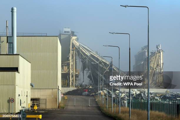 View of a former Honda Swindon car plant under demolition on the day British Prime Minister Rishi Sunak meets with business and construction...