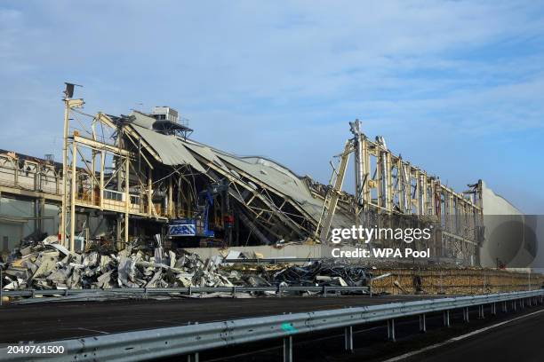 View of a former Honda Swindon car plant under demolition on the day British Prime Minister Rishi Sunak meets with business and construction...