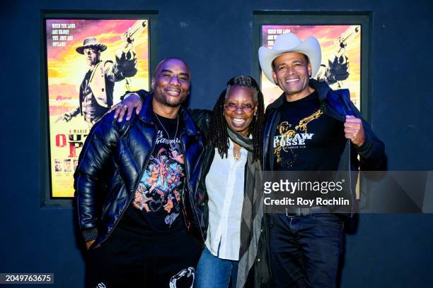 Charlamagne Tha God, Whoopi Goldberg and Mario Van Peebles attend the "Outlaw Posse" New York screening at Regal Union Square on February 29, 2024 in...
