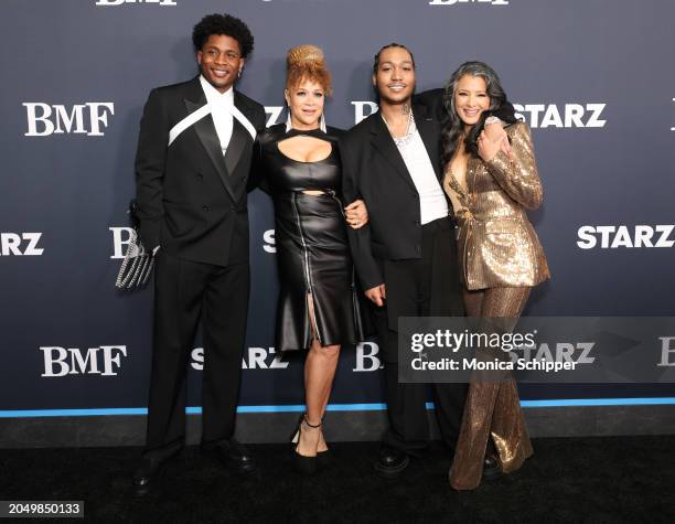 Da'Vinchi, Michole Briana White, Lil Meech and Kelly Hu attend the Los Angeles Premiere of Starz Series "BMF" Season 3 at Hollywood Athletic Club on...