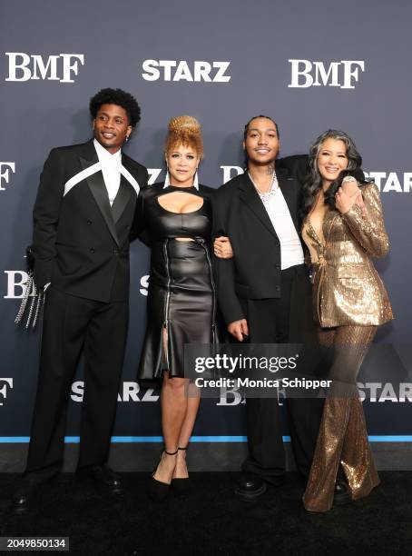 Da'Vinchi, Michole Briana White, Lil Meech and Kelly Hu attend the Los Angeles Premiere of Starz Series "BMF" Season 3 at Hollywood Athletic Club on...