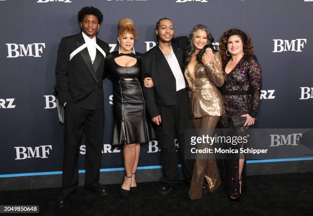 Da'Vinchi, Michole Briana White, Lil Meech, Kelly Hu, and Heather Zuhlke attend the Los Angeles Premiere of Starz Series "BMF" Season 3 at Hollywood...