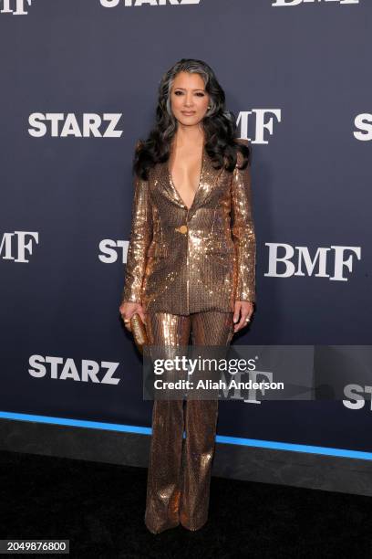 Kelly Hu attends the Los Angeles premiere of Starz series "BMF" Season 3 at Hollywood Athletic Club on February 29, 2024 in Hollywood, California.