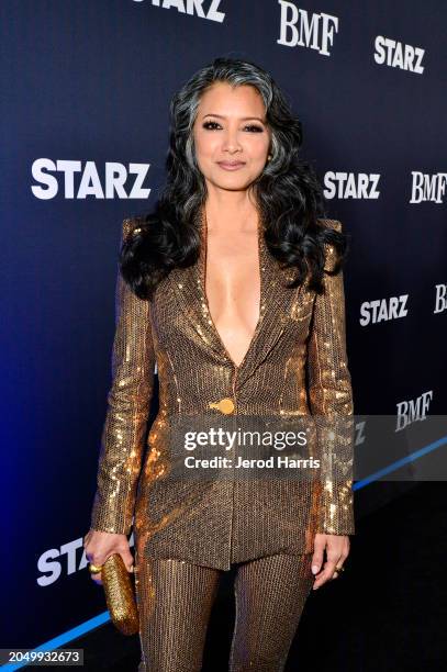 Kelly Hu attends the "BMF" season 3 Los Angeles premiere at Hollywood Athletic Club on February 29, 2024 in Hollywood, California.