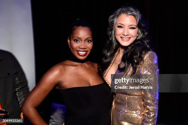 Morgan Alexandria and Kelly Hu attend the "BMF" season 3 Los Angeles premiere at Hollywood Athletic Club on February 29, 2024 in Hollywood,...