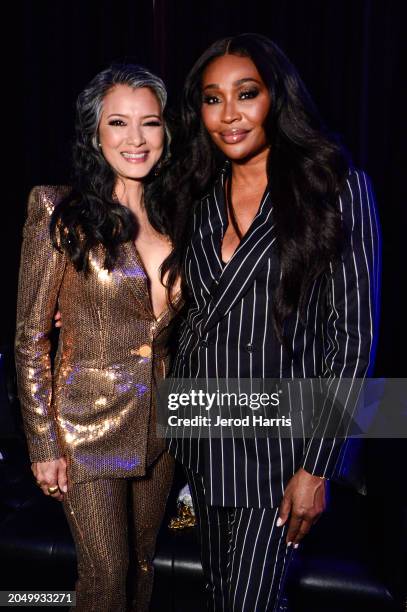 Kelly Hu and Cynthia Bailey attend the "BMF" season 3 Los Angeles premiere at Hollywood Athletic Club on February 29, 2024 in Hollywood, California.