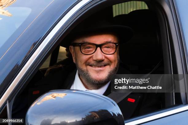 George Galloway arrives at Parliament after being elected MP for Rochdale.