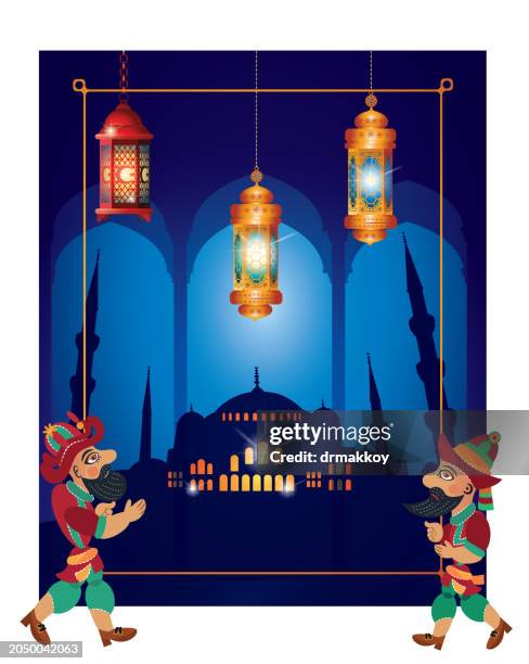 illustrations, cliparts, dessins animés et icônes de ramadan et karagöz - hacivat - bosphore