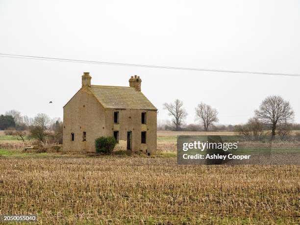 a derelict house in the fens near downham market in norfolk, uk. - stubble stock pictures, royalty-free photos & images