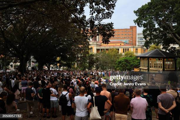People gather to remember Jesse Baird and Luke Davies during a public vigil at Green Park in Sydney in Sydney on March 01, 2024 in Sydney, Australia....