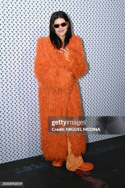 Belgian singer Stephanie Sokolinski aka Soko poses ahead of the presentation of creations by Marine Serre for the Women Ready-to-wear Fall-Winter...