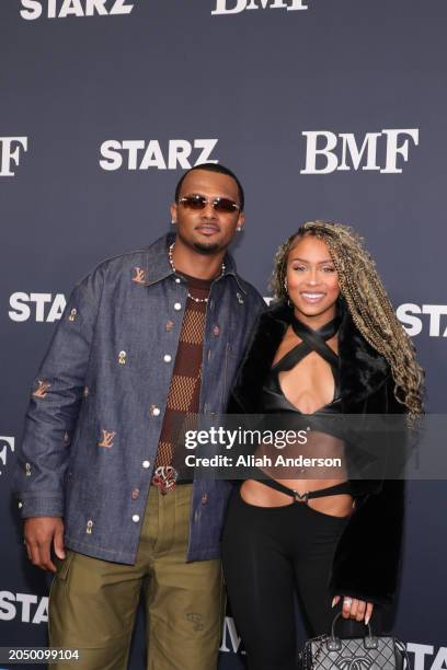 Deshaun Watson and Jilly Anais attends the Los Angeles premiere of Starz series "BMF" Season 3 at Hollywood Athletic Club on February 29, 2024 in...