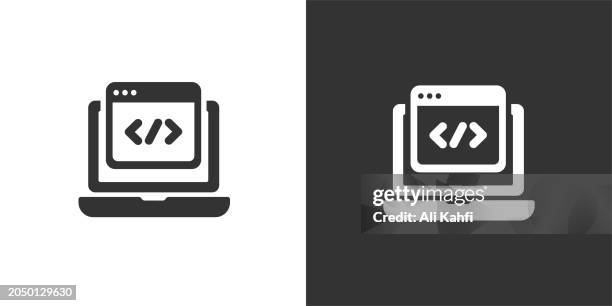 coding icon. solid icon that can be applied anywhere, simple, pixel perfect and modern style - bot traffic stock illustrations