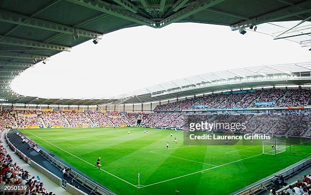 General view of play during The Under-21 International Friendly between England and Serbia and Montenego on June 2, 2003 at The KC Stadium in Hull,...