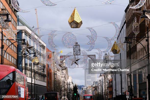 Lights and decorations on Oxford Street to celebrate the month of Ramadan.