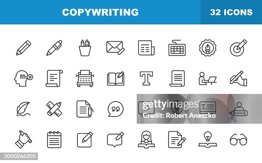 Copywriting Line Icons. Editable Stroke. Contains such icons as Pencil, Newspaper, Magazine, Writing, Reading, Brainstorming, Creativity, Typewriter, Marketing, Book, Notebook, Quote, Keyboard, Idea. Copywriting Line Icons. Editable Stroke. Contains such icons as Pencil, Newspaper, Magazine, Writing, Reading, Brainstorming, Creativity, Typewriter, Marketing, Book, Notebook, Quote, Keyboard, Idea.