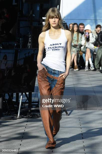 Model on the runway at Stella McCartney RTW Fall 2024 as part of Paris Ready to Wear Fashion Week held at Parc André Citroën on March 4, 2024 in...