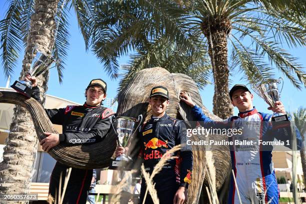 Race winner Arvid Lindblad of Great Britain and PREMA Racing , Second placed Laurens van Hoepen of Netherlands and ART Grand Prix and Third placed...