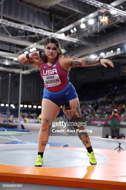 Chase Jackson of Team United States competes in the Women's Shot Put on Day One of the World Athletics Indoor Championships Glasgow 2024 at Emirates...