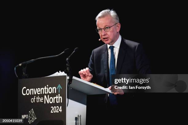 Michael Gove, Secretary of State for Levelling Up, Housing and Communities and Minister for Intergovernmental Relations, addresses delegates at the...