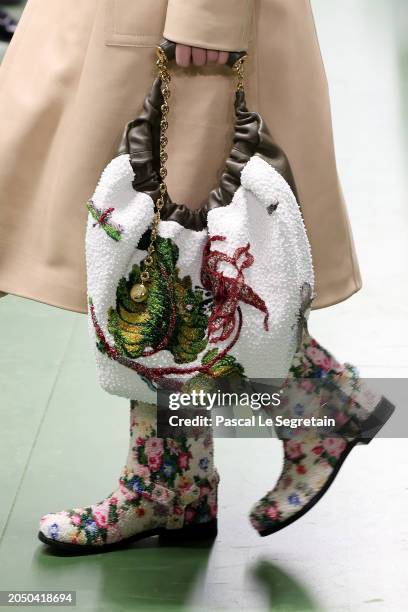 Model, fashion detail, walks the runway during the Loewe Womenswear Fall/Winter 2024-2025 show as part of Paris Fashion Week on March 01, 2024 in...