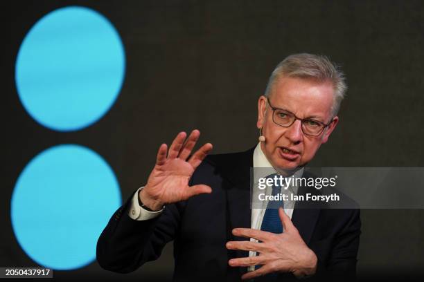 Michael Gove, Secretary of State for Levelling Up, Housing and Communities and Minister for Intergovernmental Relations, addresses delegates at the...