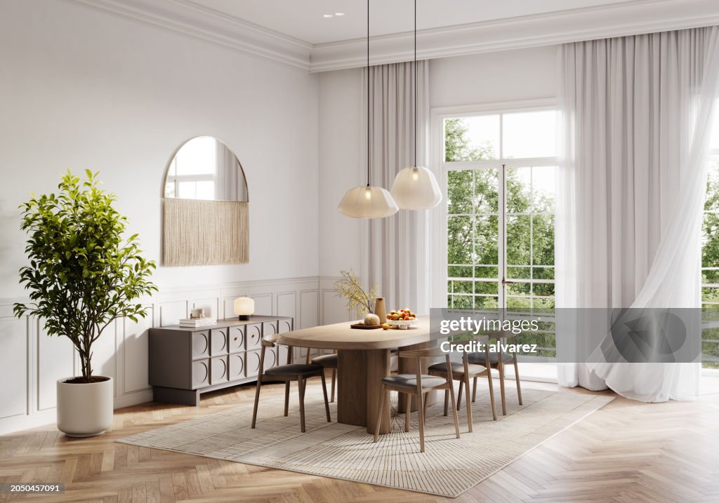 Digital Illustration of Chic Kitchen Dining with Elegant Decor