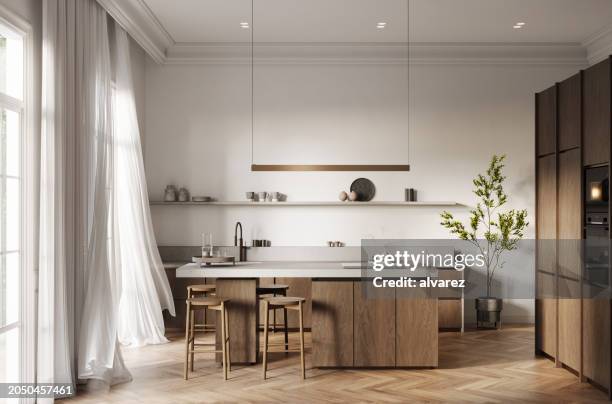 digitales bild helle und luftige küchenecke - innenarchitektur stock-fotos und bilder