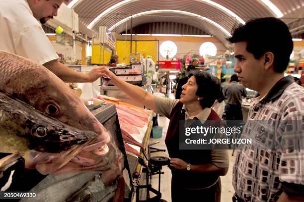 Una senora compra pescado en un mercado de Ciudad de Mexico el 17 de junio de 2001. Segun informes de hacienda, el gasto en consumo de las familias...