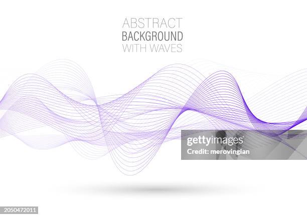 abstract smooth purple waves lines on white background - live stream background stock illustrations