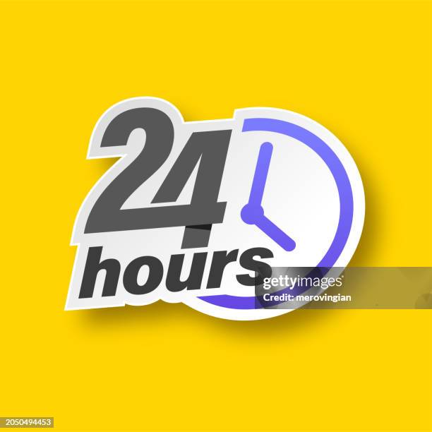 24 hour support or 24 hour open label design - tech support logo stock illustrations