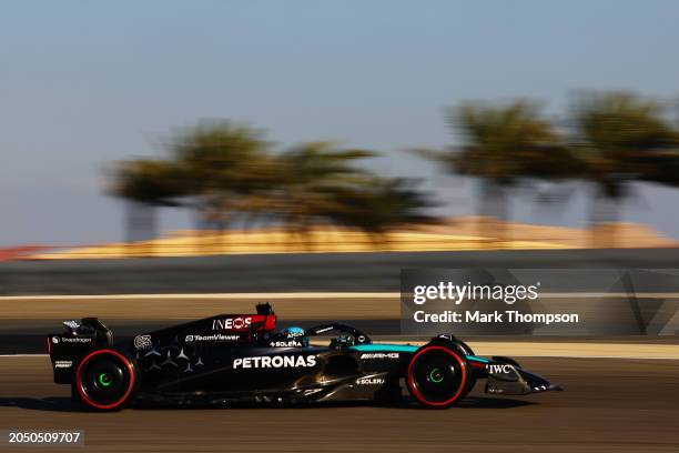 George Russell of Great Britain driving the Mercedes AMG Petronas F1 Team W15 on track during final practice ahead of the F1 Grand Prix of Bahrain at...