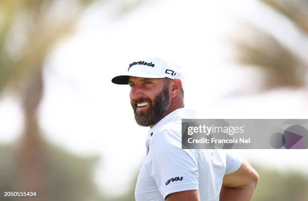 Dustin Johnson of 4Aces looks on during day one of the LIV Golf Invitational - Jeddah at Royal Greens Golf & Country Club on March 01, 2024 in...