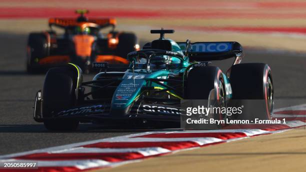 Lance Stroll of Canada driving the Aston Martin AMR24 Mercedes on track during final practice ahead of the F1 Grand Prix of Bahrain at Bahrain...