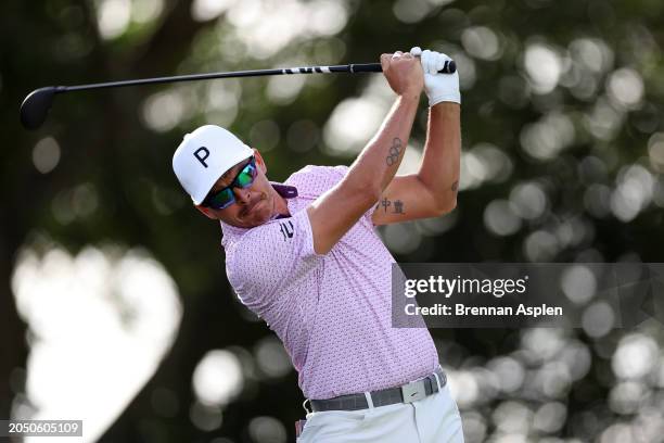 Rickie Fowler of the United States plays his shot from the 14th tee during the second round of The Cognizant Classic in The Palm Beaches at PGA...