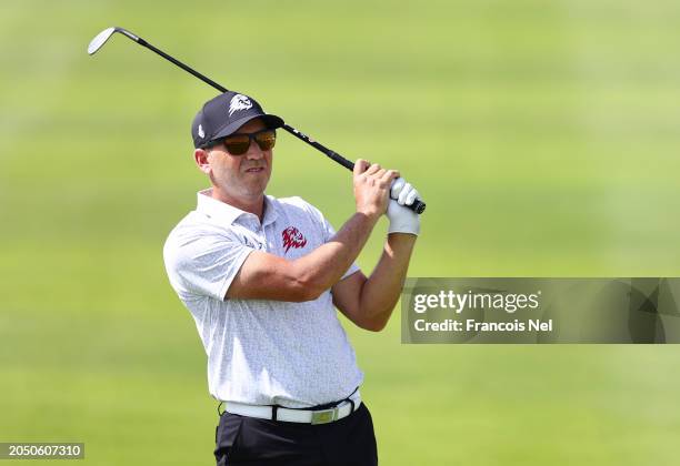 Sergio Garcia of Fireballs GC plays his second shot on the 17th hole during day one of the LIV Golf Invitational - Jeddah at Royal Greens Golf &...