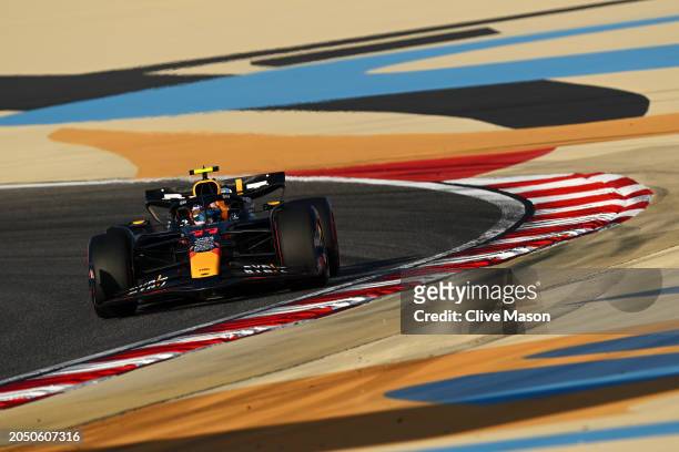 Sergio Perez of Mexico driving the Oracle Red Bull Racing RB20 on track during final practice ahead of the F1 Grand Prix of Bahrain at Bahrain...