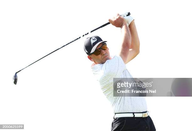 Sergio Garcia of Fireballs GC plays a tee shot on the second hole during day one of the LIV Golf Invitational - Jeddah at Royal Greens Golf & Country...