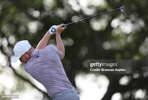 Daniel Berger of the United States plays his shot from the 14th tee during the second round of The Cognizant Classic in The Palm Beaches at PGA...