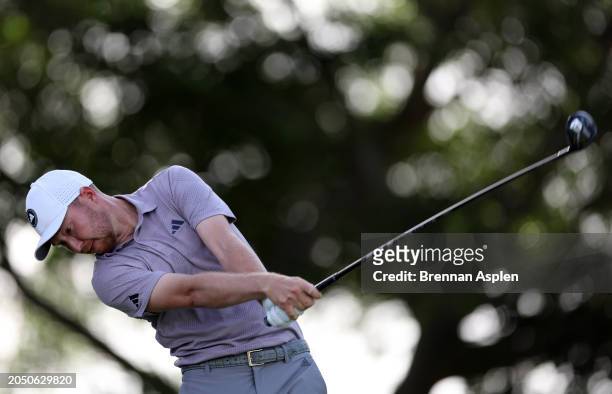Daniel Berger of the United States plays his shot from the 14th tee during the second round of The Cognizant Classic in The Palm Beaches at PGA...
