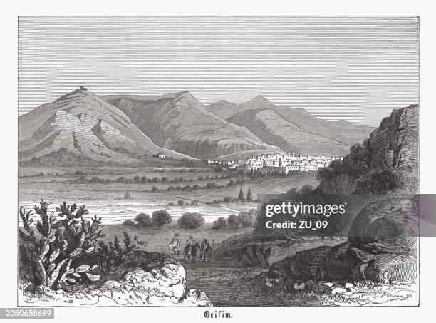 mount gerizim near nablus (shechem), west bank, woodcut, published ca.1890 - damascus gate stock illustrations