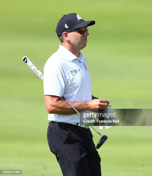 Sergio Garcia of Fireballs GC walks down the 17th Fairway during day one of the LIV Golf Invitational - Jeddah at Royal Greens Golf & Country Club on...